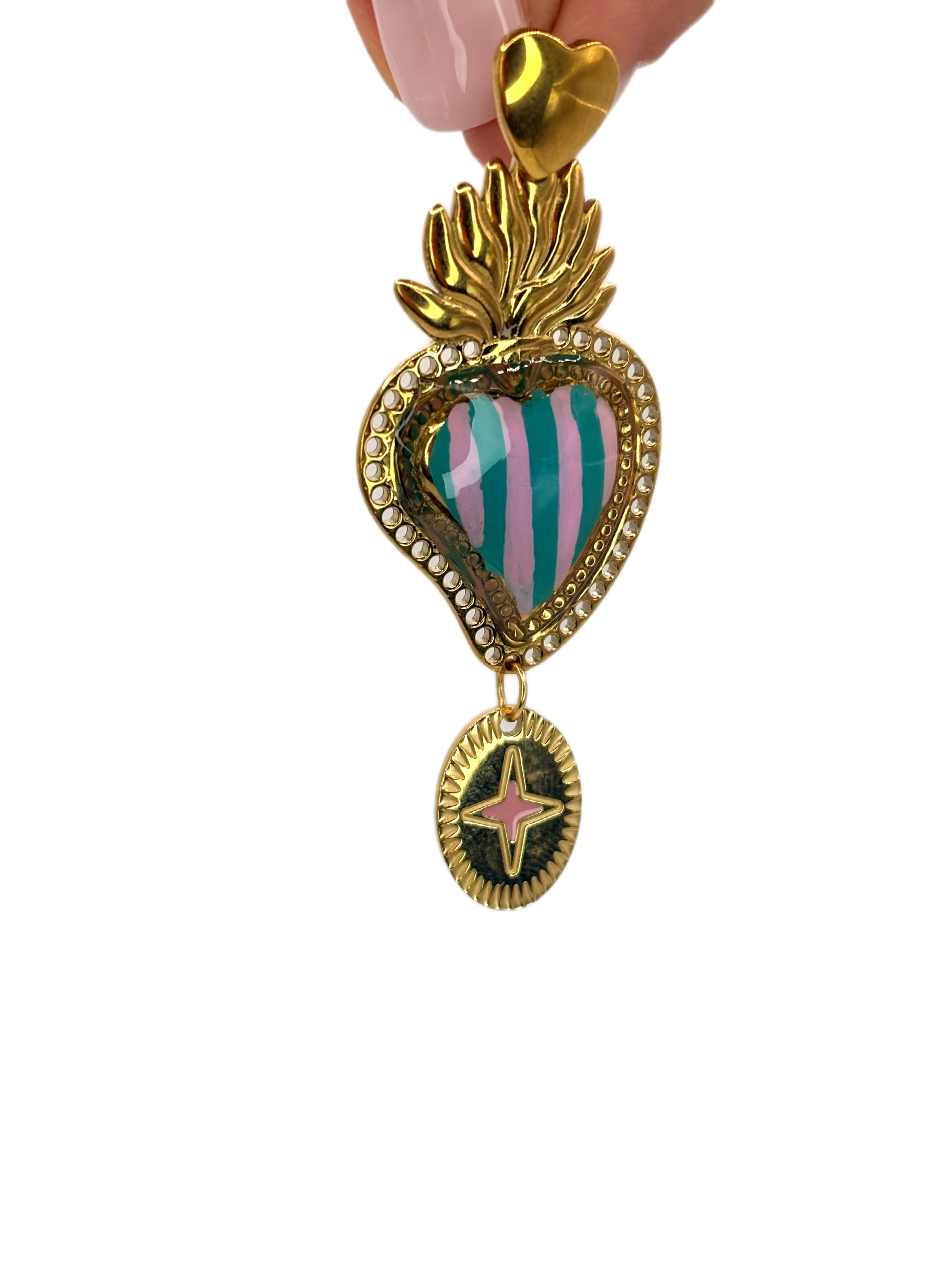 Mono orecchino cuore sacro rosa