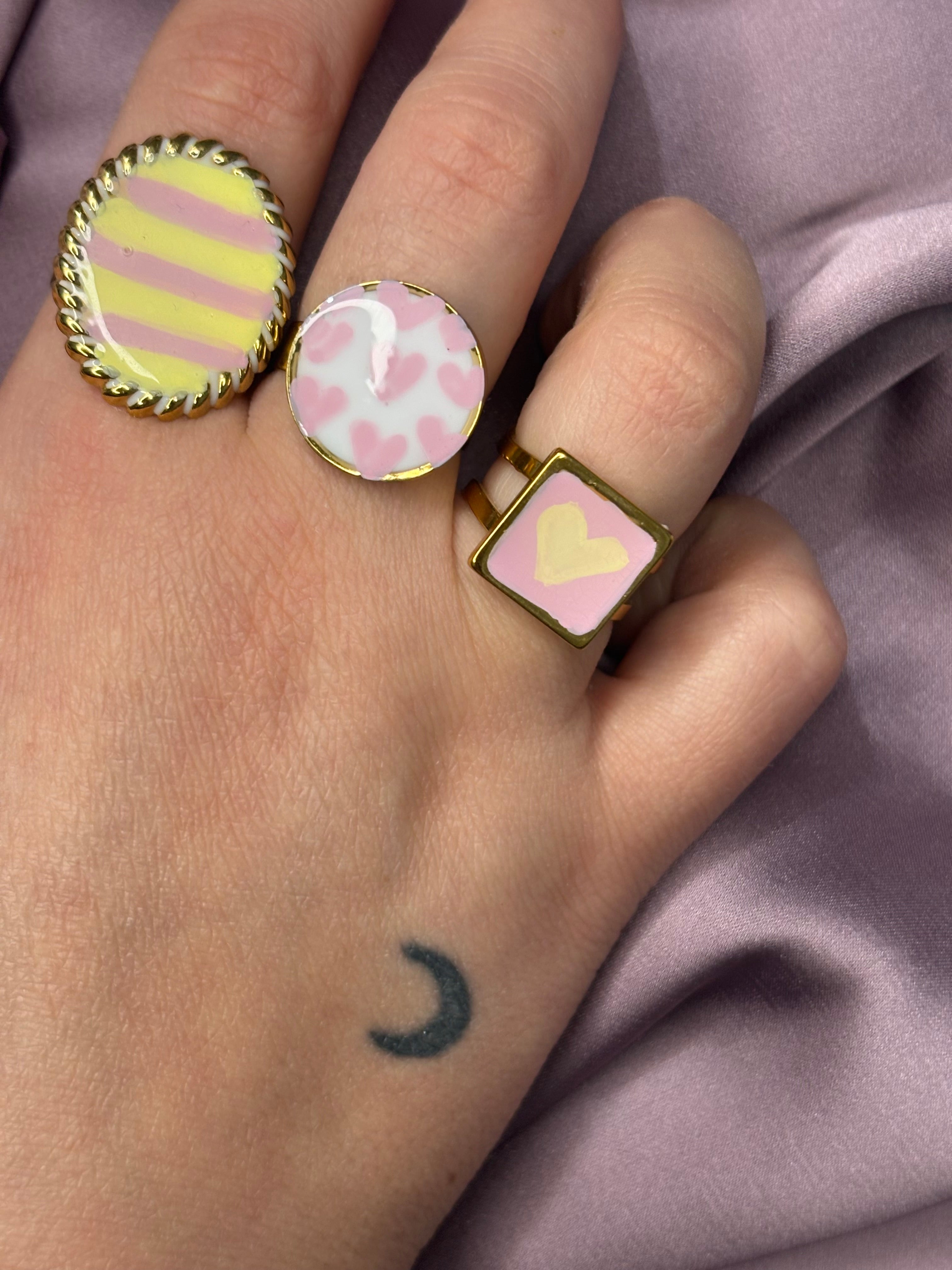 Anello quadrato rosa•giallo