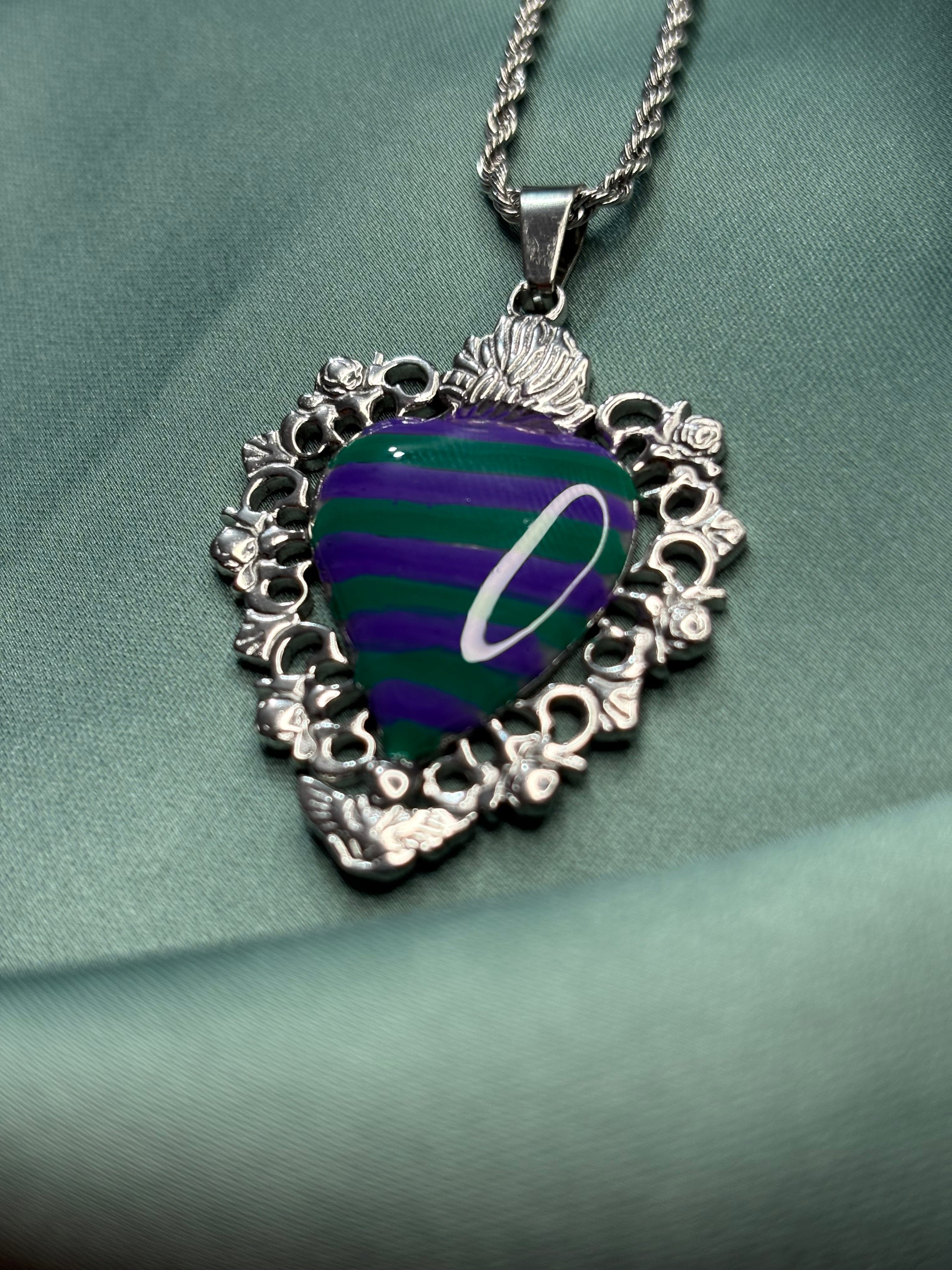 Cuore sacro righe viola verde • argento