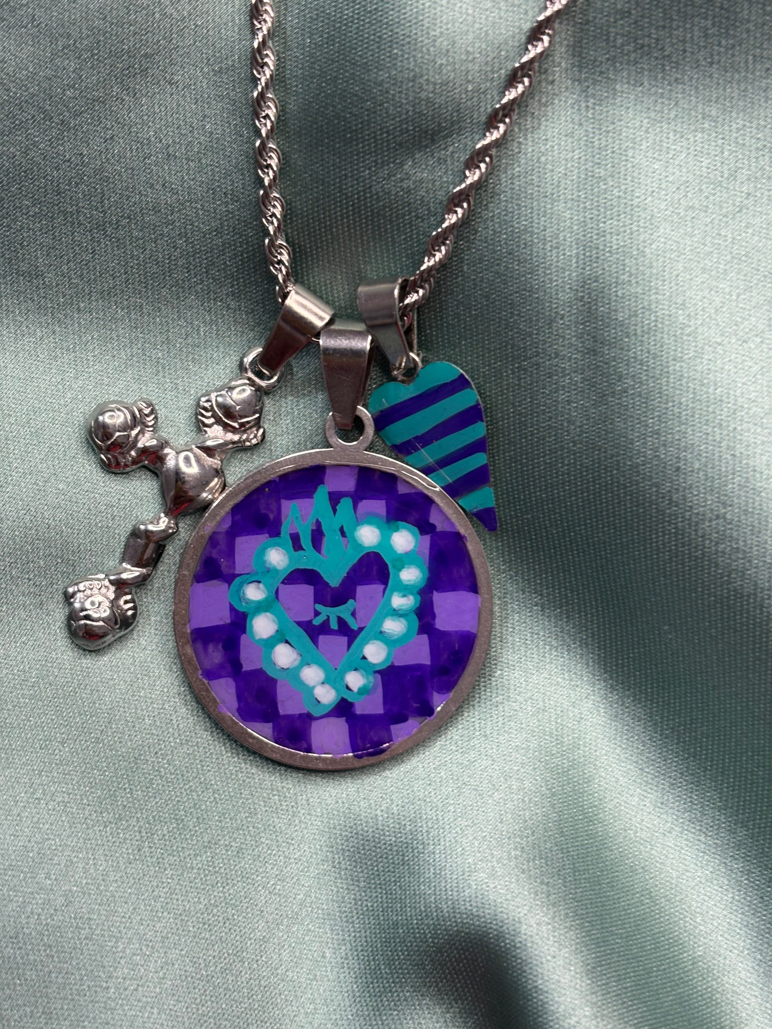 Medaglia tonda cuore sacro acqua • argento