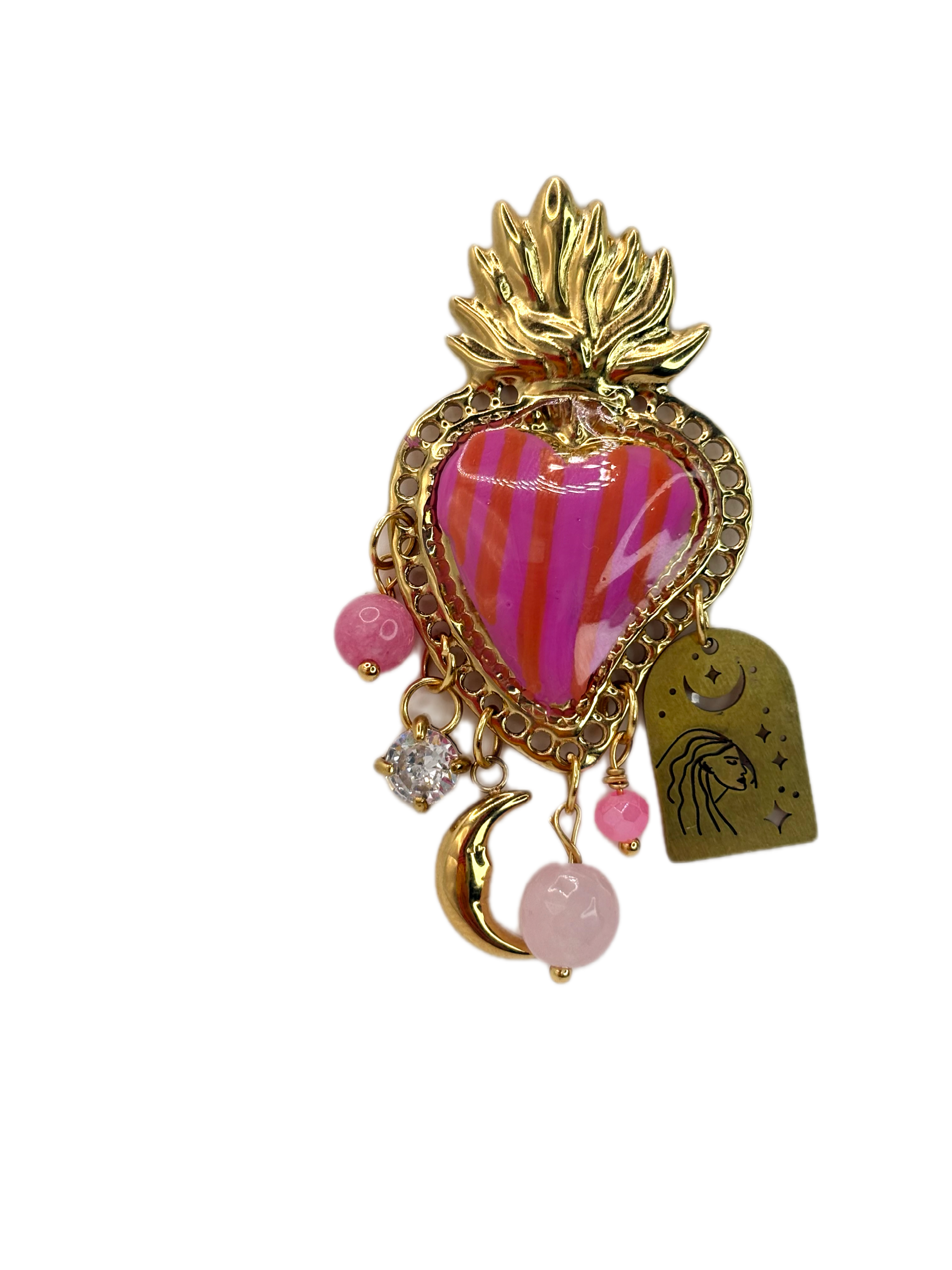 Mono cuore sacro fucsia arancio