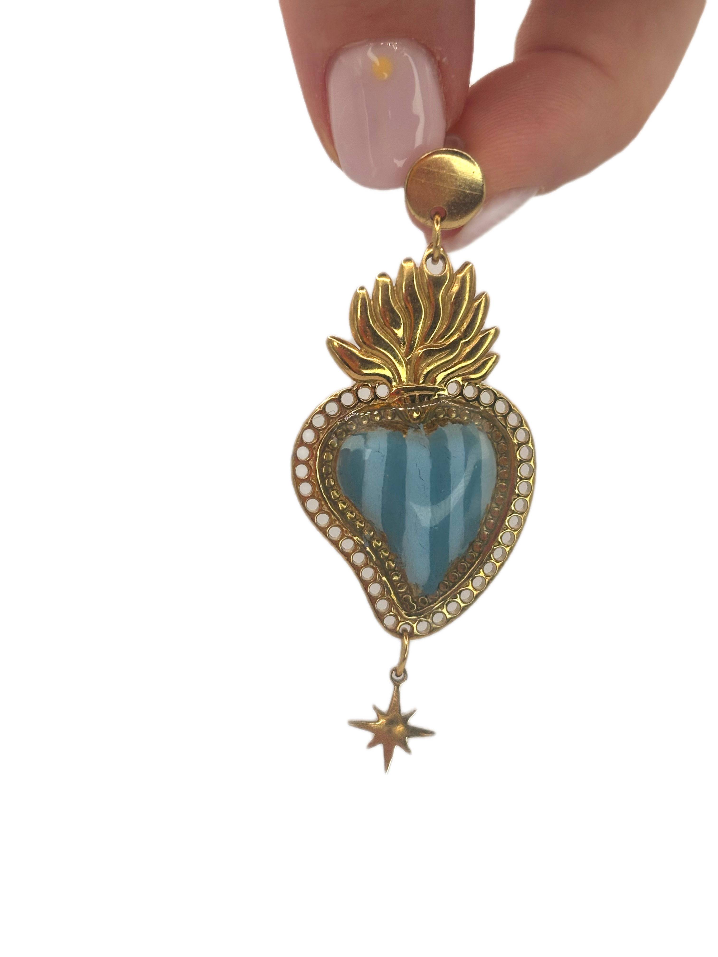 Mono orecchino cuore sacro celeste