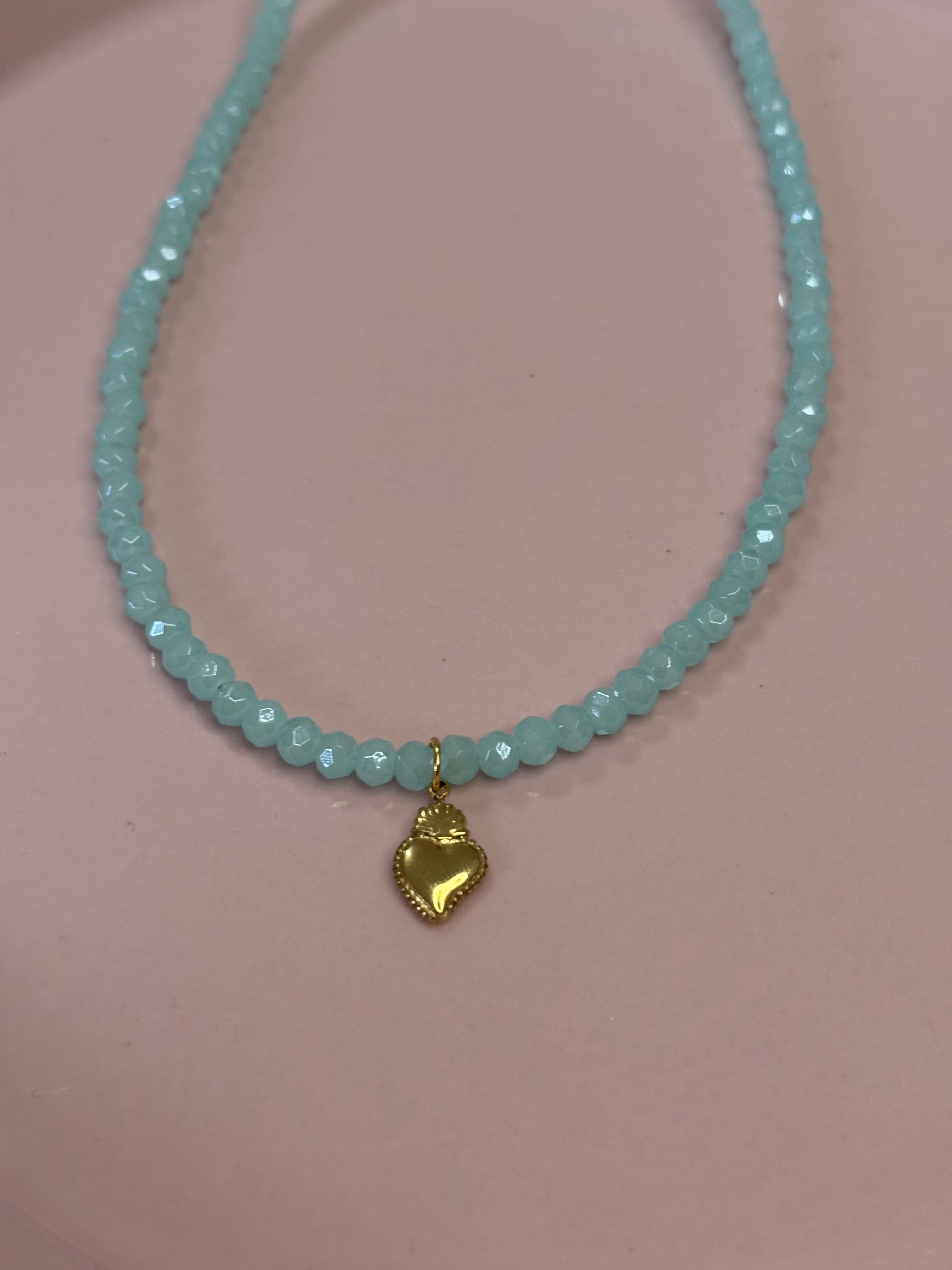 Girocollo mezzi cristalli azzurri cuore sacro