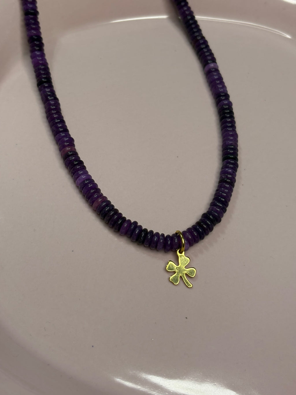 Collana quadrifoglio viola