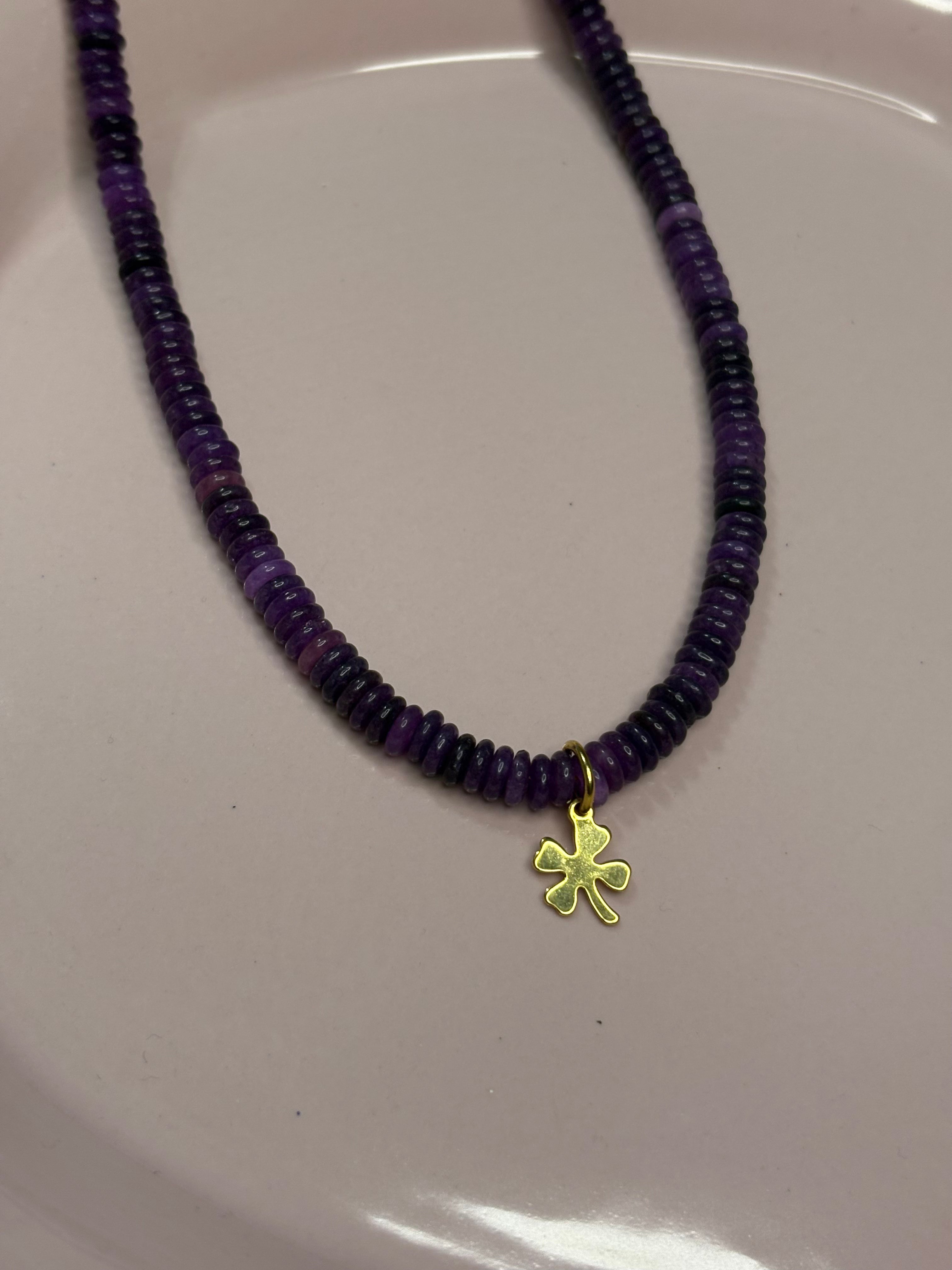 Collana quadrifoglio viola