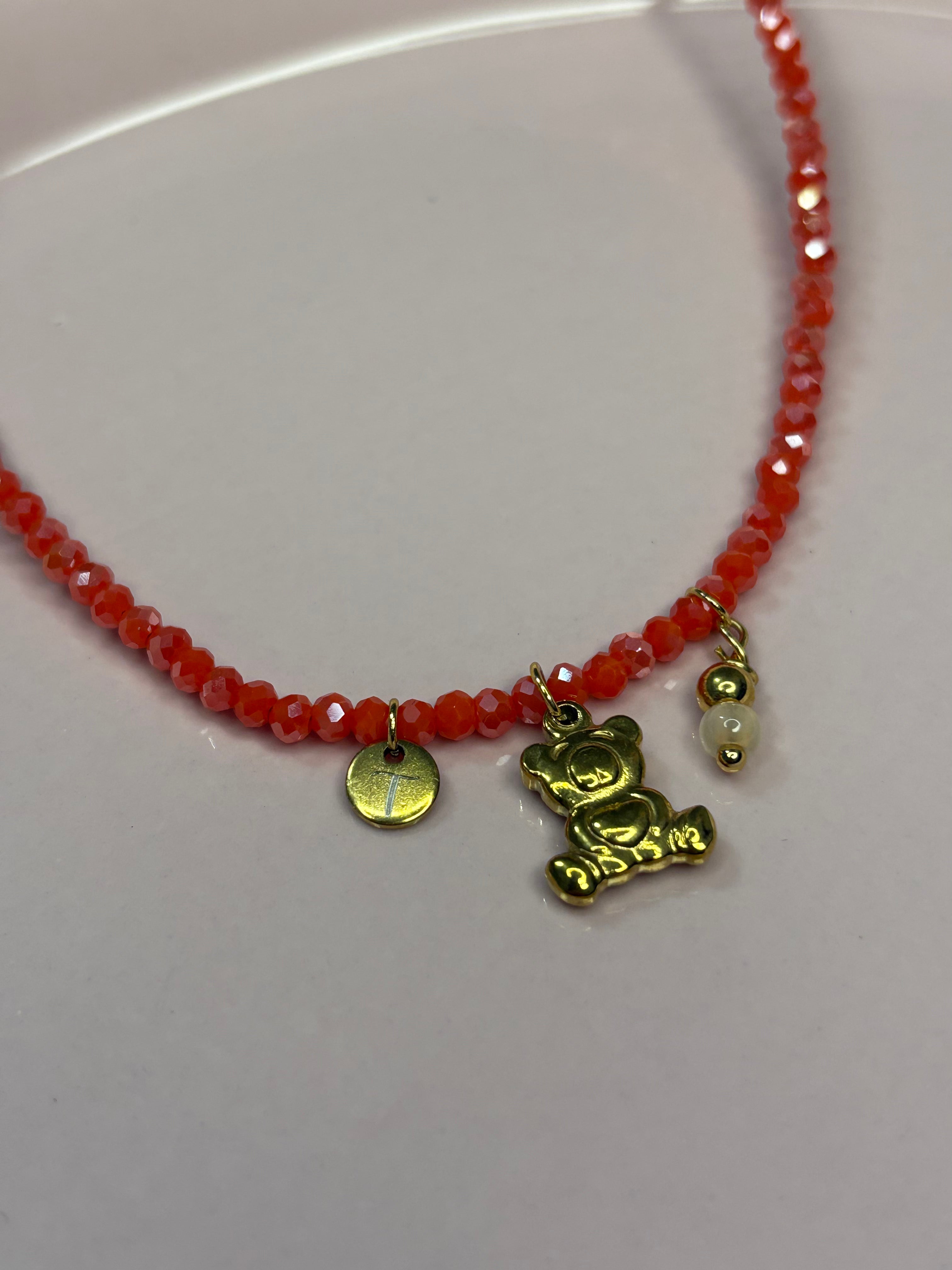 Girocollo mezzi cristalli arancio orsetto