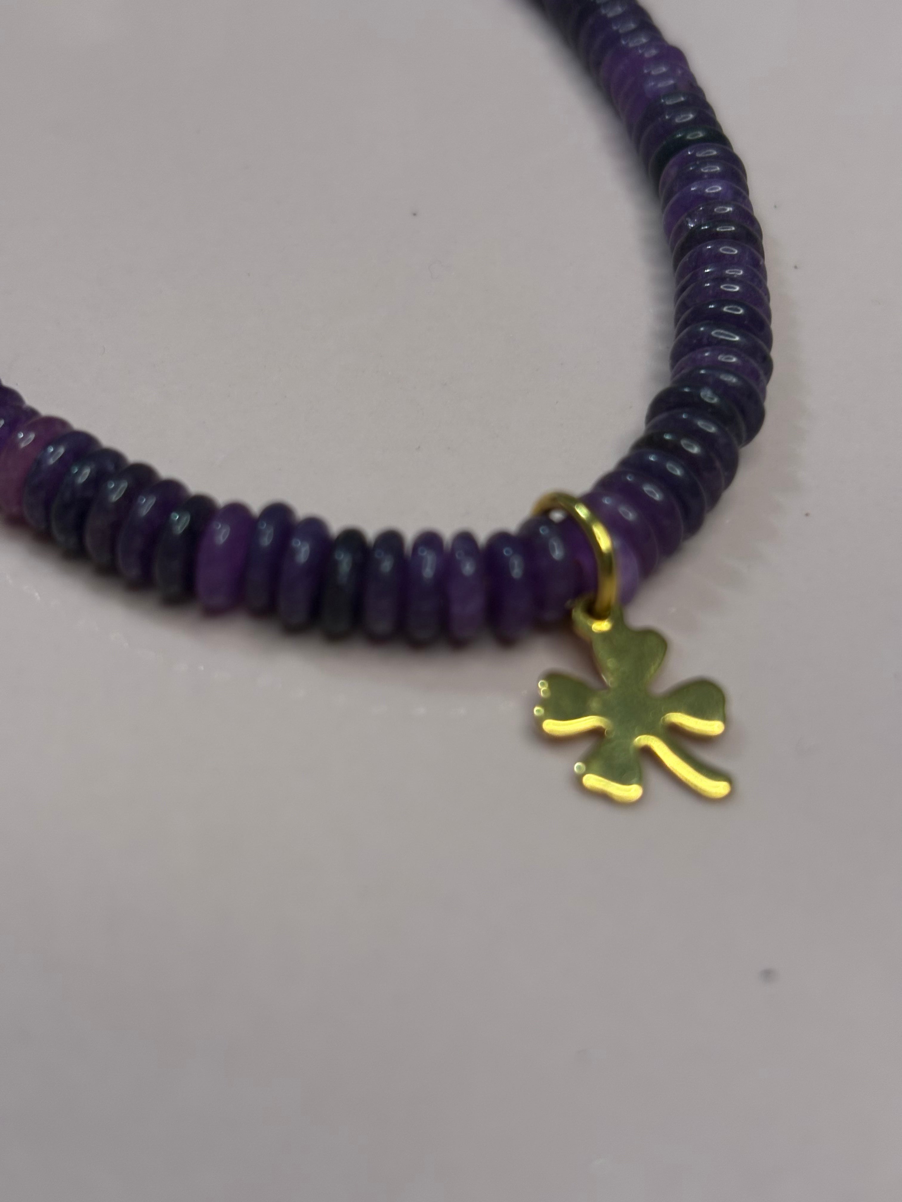 Collana quadrifoglio viola