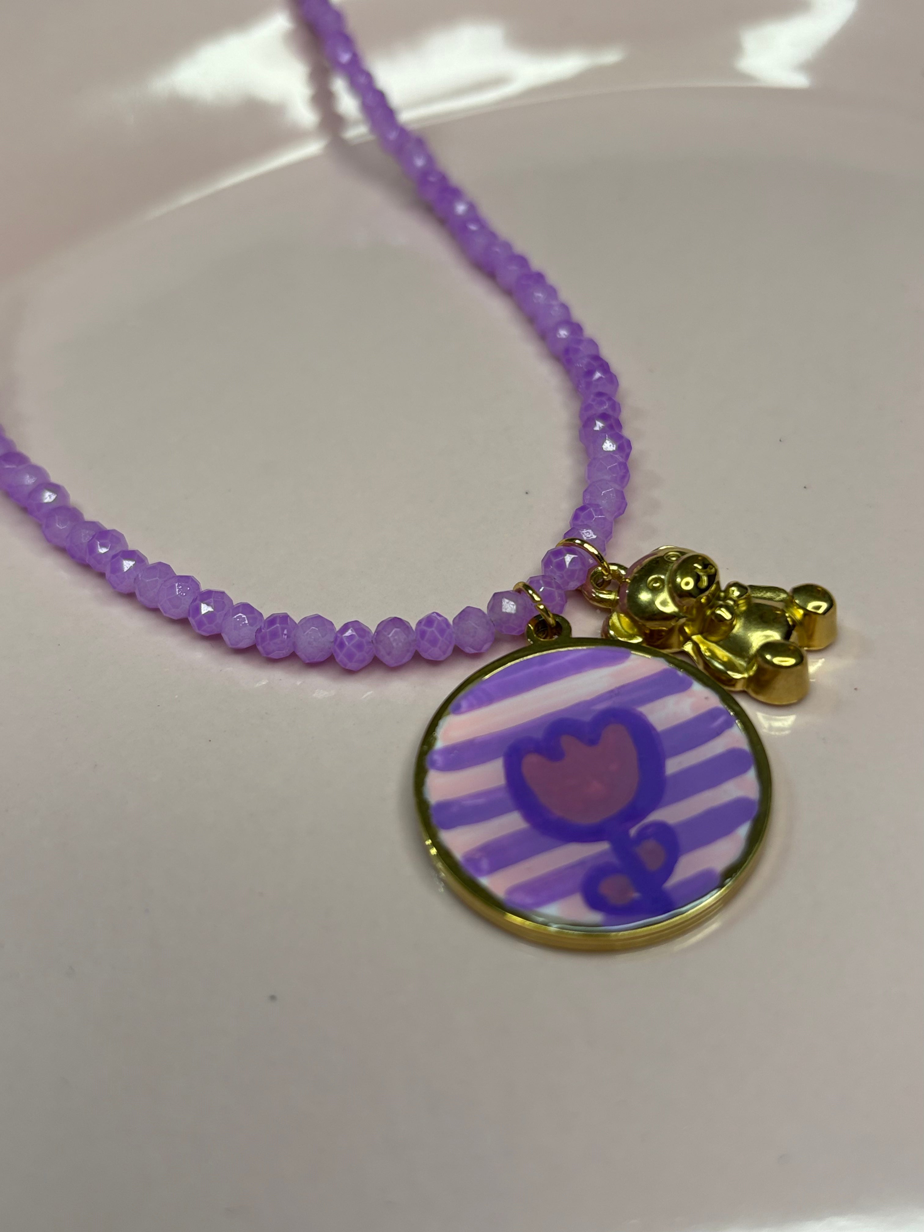 Collana media lunghezza lilla papavero orsetto